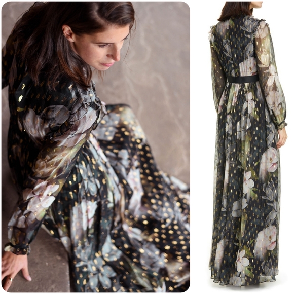 SOLD LIKE NEW TED BAKER HTF SILK BLEND HUNNIE MAXI DRESS - Picture 6 of 9